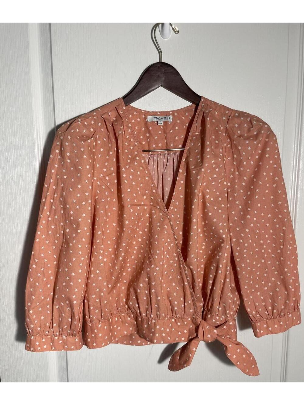 Madewell Women's Small Star Scatter wrap top 3/4 length sleeves 100% cotton